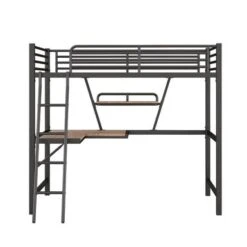 Merax Metal Loft Bed With L-shaped Desk And Shelf - Black - Full -Furniture Kids Store 0314cfbc b30b 46f6 9222 38049893032b