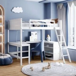 Merax Full Size Loft Bed With Shelves And Desk - Espresso -Furniture Kids Store 0482849c 2898 4f0e 908c 9d626bfb557f