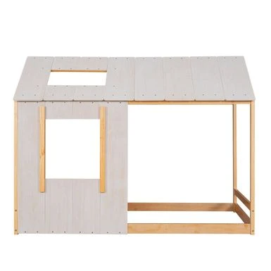 Merax Twin Size House Platform With Roof And Window - Antique Grey+Antique White 6 Merax Twin Size House Platform With Roof And Window - Antique Grey+Antique White - Image 4