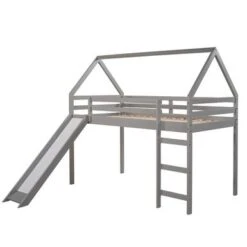 Modern Design Twin Size Loft Bed With Slide, House Bed - Grey -Furniture Kids Store 081106df 61b6 4a09 ae39 00b73e04b4b2