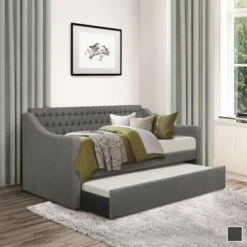 Dover Upholstered Daybed With Trundle - Dark Grey - Twin