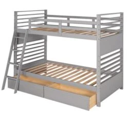 Nestfair Twin Over Twin Wood Bunk Bed With Two Drawers - Grey -Furniture Kids Store 0c6c29c8 8212 4b41 8b56 aaba84ed862b