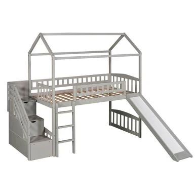 Nestfair Twin Size Loft Bed With Stairs And Two Drawers - White 11 Nestfair Twin Size Loft Bed With Stairs And Two Drawers - White - Image 9