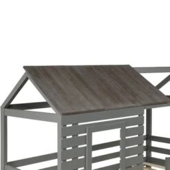 Bunk Bed Wood Loft Bed With Roof, Window, Guardrail, Ladder - Gray - Twin -Furniture Kids Store 0f01a1a7 1de6 42c2 bca4 dcc740160dc9