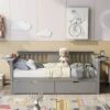 Merax Twin/Full Daybed With Two Drawers, Wood Slat Support - Grey - Twin -Furniture Kids Store 15e65f66 8747 47ab 89b8 7eefb2c57ea3