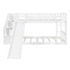 Merax Wood Twin Over Twin Bunk Bed With 2-Drawers And Slide - Grey -Furniture Kids Store 169e05d6 f40c 4bb1 be43 7eac2c4b2864