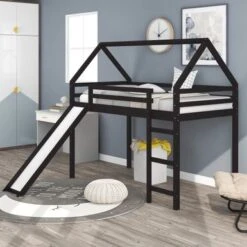 Nestfair Loft Bed House Bed With Slide - Grey - Twin -Furniture Kids Store 175ad9e3 d087 45aa bd40 6a6954be9712