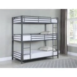 Coaster Furniture Maynard Gunmetal Metal Triple Twin Bunk Bed - Gunmetal - Twin