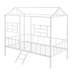 Nestfair Twin Size Metal House Bed Frame With Slatted Support - White -Furniture Kids Store 1b98fc63 e165 411e a4ec 3669745a71b0