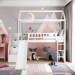 Nestfair Twin Size Loft Bed With Stairs And Two Drawers - White 21 Nestfair Twin Size Loft Bed With Stairs And Two Drawers - White -Furniture Kids Store 1cd4a2c7 8f05 45ef 836c 26a8f2237f4e