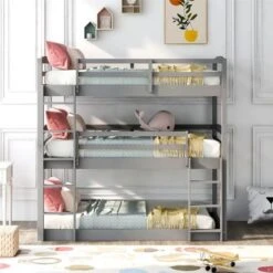 Merax Wood Twin Over Twin Over Twin Triple Bunk Bed - White -Furniture Kids Store 1d3e810d bfe5 45a9 8404 4b1184c778e5