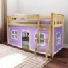 Max And Lily Twin Over Twin Low Bunk With Curtains - Natural With Purple/White Curtain -Furniture Kids Store 1edf2890 2e7c 4049 bfdd 905d015f7704