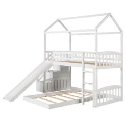 Twin Over Twin Bunk Bed With Two Drawers And Slide - Grey -Furniture Kids Store 215c0ed8 648b 43fe 9850 b495088b7a4b