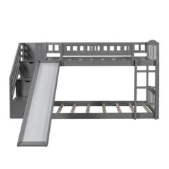 Merax Wood Twin Over Twin Bunk Bed With 2-Drawers And Slide - Grey -Furniture Kids Store 217ba35e 9c27 4c7c a847 93664116f88c