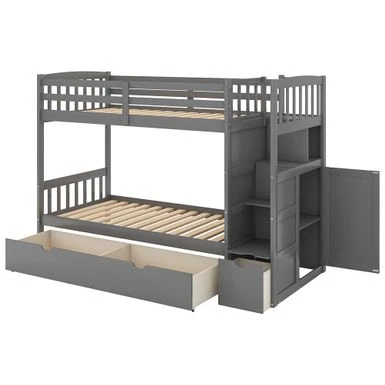 Twin Over Full/Twin Bunk Bed, Convertible Bottom Bed, With Drawers - White 21 Twin Over Full/Twin Bunk Bed, Convertible Bottom Bed, With Drawers - White - Image 19