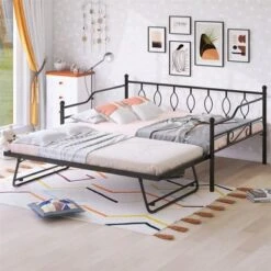 Merax Metal Daybed With Twin Size Portable Folding Trundle - Black - Twin -Furniture Kids Store 225ddf01 6386 419f 88de b2da00ec1f3c