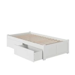 Concord Twin XL Platform Bed With Flat Panel Foot Board And 2 Urban Bed Drawers In White - White - Twin XL