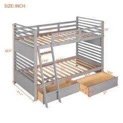Nestfair Twin Over Twin Wood Bunk Bed With Two Drawers - Grey -Furniture Kids Store 24dc6f83 ef1b 4539 b390 4c62ea150e40