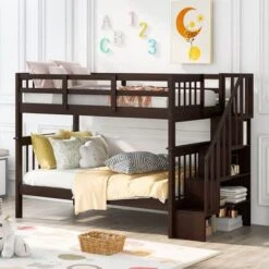 Stairway Twin-Over-Twin Bunk Bed With Storage And Guard Rail - Espresso