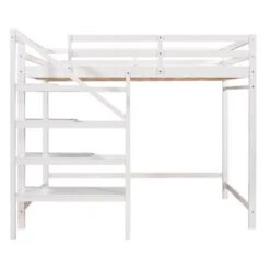 Nestfair Full Size Loft Bed With Built-in Storage Staircase And Hanger - White -Furniture Kids Store 28d5d81d e084 4ae6 a370 28697394e736