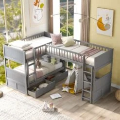 Nestfair Twin Size Bunk Bed With A Loft Bed Attached And Two Drawers - White -Furniture Kids Store 28d9f681 dd4d 4501 bd1e 1d2a6028f89c