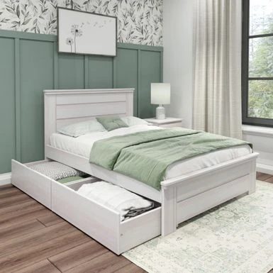 Max And Lily Farmhouse Full Bed W/ Panel Headboard And Storage Drawers - White Wash