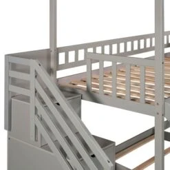 Twin Over Twin Bunk Bed With Two Drawers And Slide - Grey -Furniture Kids Store 2c885b59 3ecd 47e5 b195 674c04b883fe