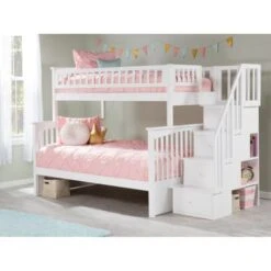 Columbia Staircase Bunk Bed Twin Over Full In White - White - Full