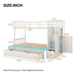 Twin Over Full/Twin Bunk Bed, Convertible Bottom Bed, With Drawers - White 27 Twin Over Full/Twin Bunk Bed, Convertible Bottom Bed, With Drawers - White -Furniture Kids Store 2d8ca67c 3379 4f9b 8680 3b1e802956a7