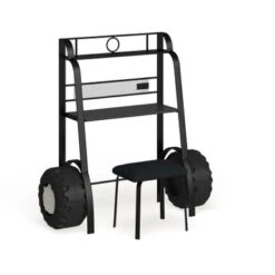 Siln Contemporary Black Metal 2-piece Racing Writing Desk Set With USB Ports By Furniture Of America - Black