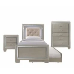 Silver Orchid Odette Glamour Youth Twin Platform W/ Trundle 3-piece Bedroom Set - Champagne - Twin