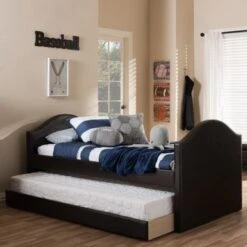 Baxton Studio Dorus Faux Leather Upholstered Daybed With Guest Trundle Bed - Twin Daybed-White -Furniture Kids Store 2f192a36 d472 4109 921c a2902f042b49