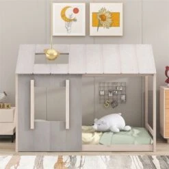 Merax Twin Size House Platform With Roof And Window - Antique Grey+Antique White 21 Merax Twin Size House Platform With Roof And Window - Antique Grey+Antique White -Furniture Kids Store 2fd64fd4 7bdc 4cec 8307 be54be82d3fa