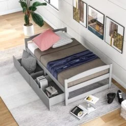 Nestfair Twin Size Platform Bed With 2-Drawers - White -Furniture Kids Store 30069ba9 f898 458b b7e8 805c51582f75