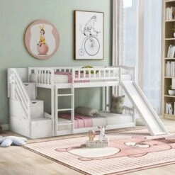 Stairway Twin Over Twin Bunk Bed With Two Drawers And Slide - Grey -Furniture Kids Store 3074c8cb 66e3 42f4 b199 093a7650d5c5