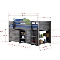 Taylor & Olive Dardanelle Grey Wood Twin Low Loft Bed - Twin Loft - 3 Drawer Chest Bookcase And Small Bookcase -Furniture Kids Store 347111e4 ee10 4d02 be3f 34a165cc3af8