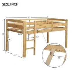 Twin Size Wooden Loft Bed, Low Loft Beds With Ladder - Walnut -Furniture Kids Store 356d90fd 8b42 40e6 9cdc 83b96c62d556