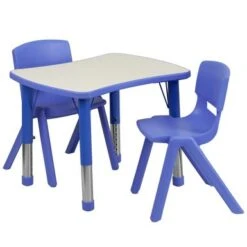 21.875"W X 26.625"L Rectangle Plastic Activity Table Set With 2 Chairs - Blue