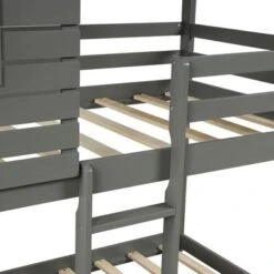 Bunk Bed Wood Loft Bed With Roof, Window, Guardrail, Ladder - Gray - Twin -Furniture Kids Store 366a521e 3213 4e1b b79c dbe9539817b3