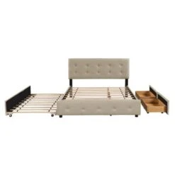 Nestfair Queen Size Upholstered Platform Bed With 2 Drawers And Twin XL Trundle - LIGHT GREY -Furniture Kids Store 36841b1b 0fe9 4abe b09f 933e12499543