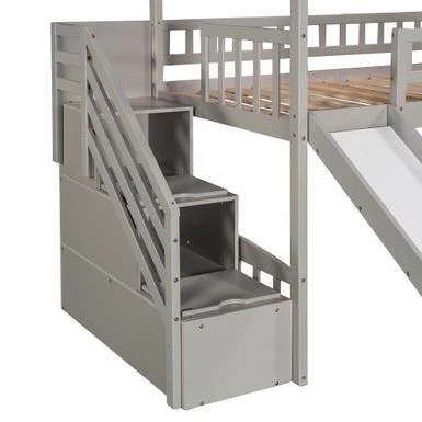 Nestfair Twin Size Loft Bed With Stairs And Two Drawers - White 15 Nestfair Twin Size Loft Bed With Stairs And Two Drawers - White - Image 13