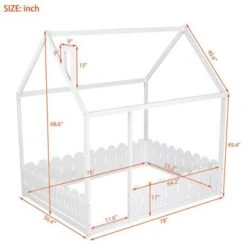 Merax Full Size House Bed Frame With Fence - White -Furniture Kids Store 3ab25548 a635 4e9a b165 e055590755db