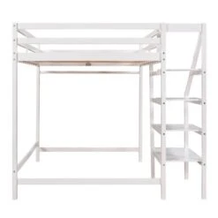 Nestfair Full Size Loft Bed With Built-in Storage Staircase And Hanger - White -Furniture Kids Store 3b3a5a46 1c8e 474c 8dda e31da349a054