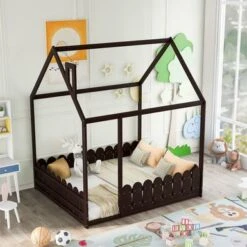 Merax Full Size House Bed Frame With Fence - White -Furniture Kids Store 407c6d57 2166 43f4 96a2 39ab7de4910e