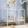 Nestfair Twin Size Metal House Bed Frame With Slatted Support - White -Furniture Kids Store 41231770 4c25 4f17 9b02 5a72619af66d
