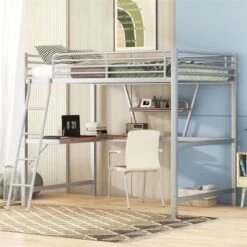 Merax Metal Loft Bed With L-shaped Desk And Shelf - Black - Full -Furniture Kids Store 42f4fa70 31ca 48d0 a35c 27ad7ac52069