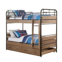 ACME Adams Twin/Twin Bunk Bed & Trundle, Antique Oak