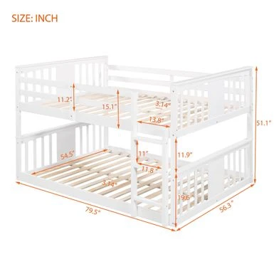 Nestfair Full Over Full Bunk Bed With Ladder - White 18 Nestfair Full Over Full Bunk Bed With Ladder - White - Image 16