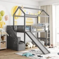 Nestfair Twin Size Loft Bed With Stairs And Two Drawers - White
