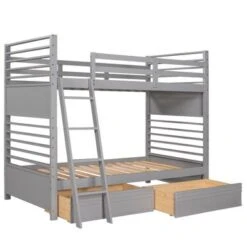 Nestfair Twin Over Twin Wood Bunk Bed With Two Drawers - Grey -Furniture Kids Store 48609462 e2f7 4db6 975d e389f6d2092f